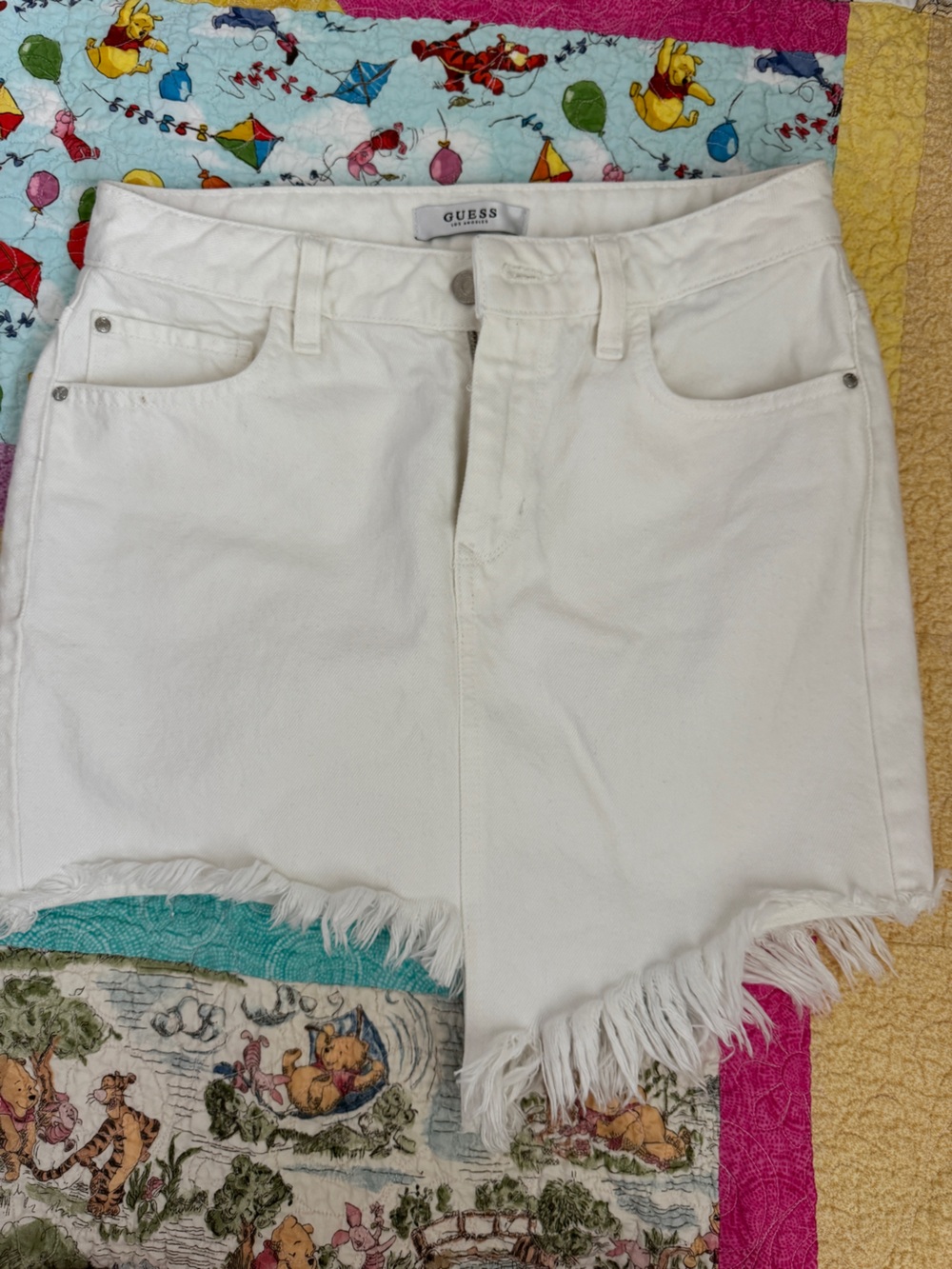 Guess White Frayed Hem Denim Shorts